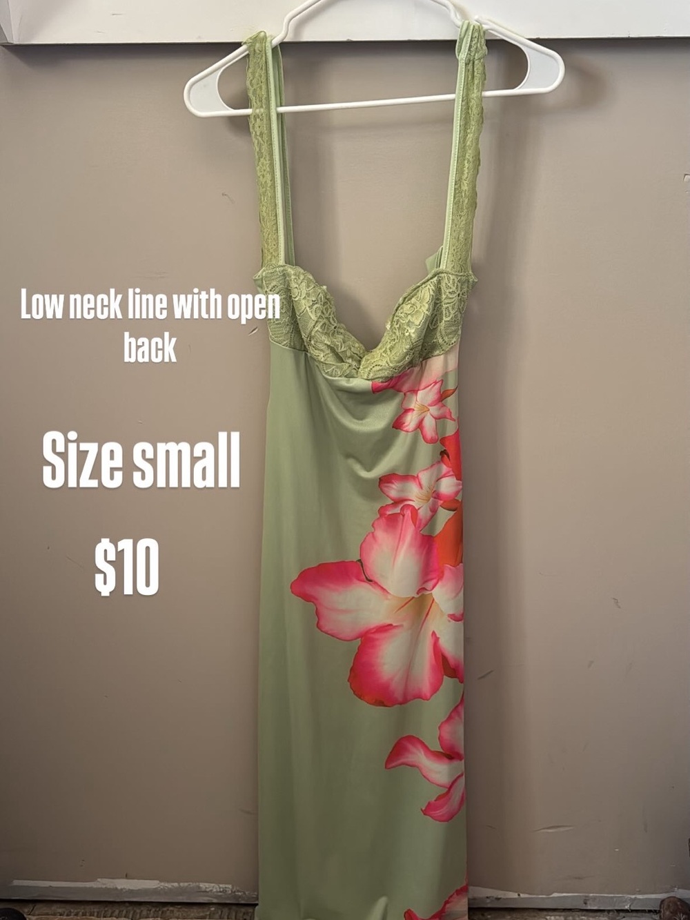 Green Slip Dress with Pink Floral Print